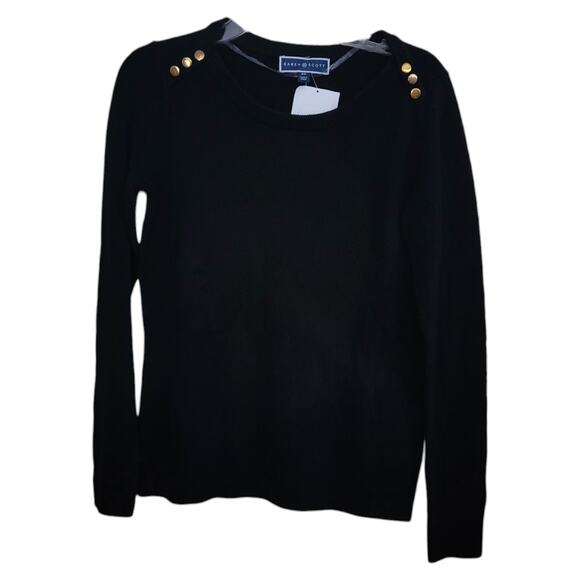 Karen Scott Women's Gold Button-Shoulder Pullover Sweater Solid Black P S NWT - Picture 1 of 12